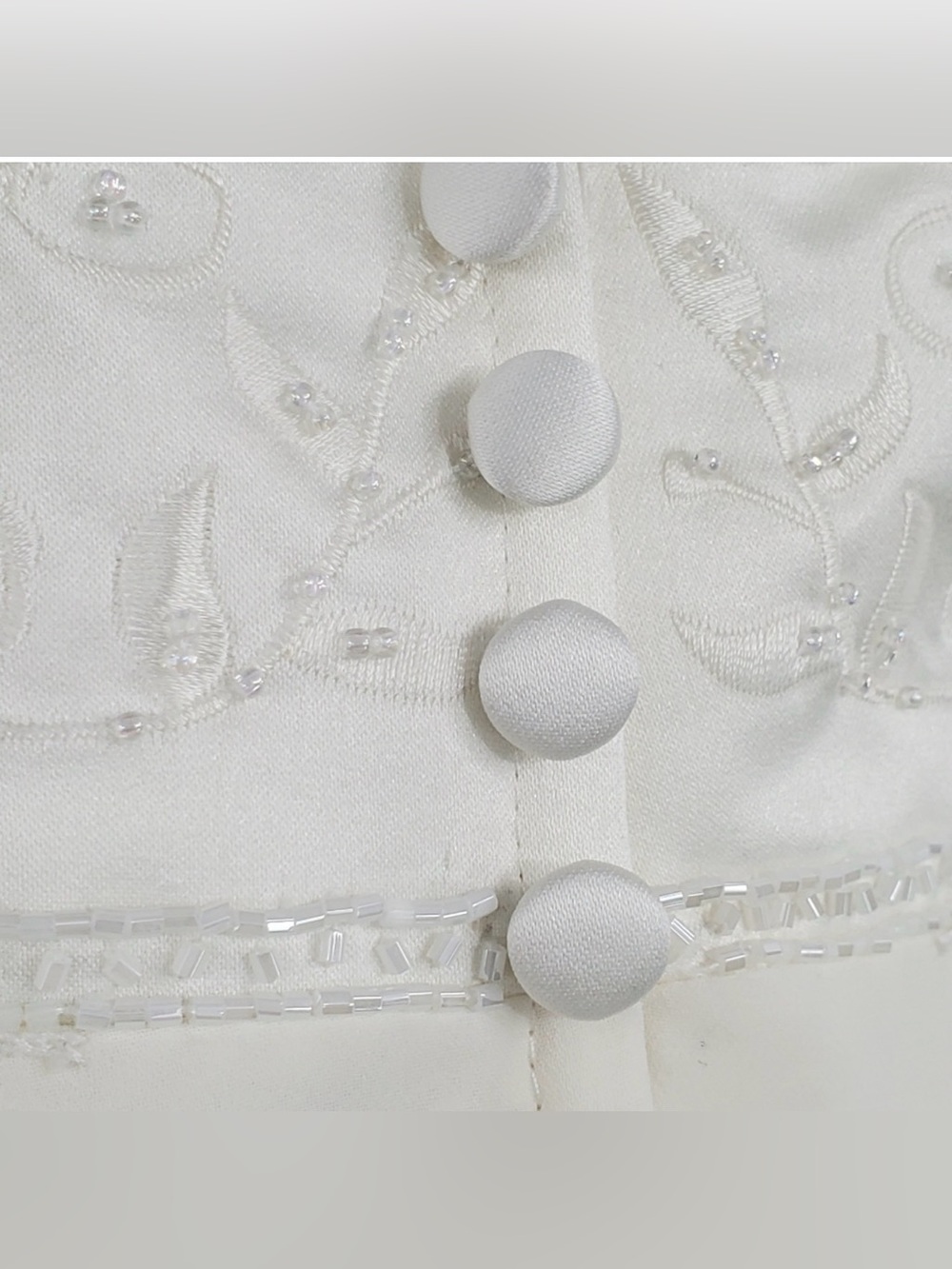 Vintage Off White Satin Wedding Dress Spaghetti Straps Beaded Size M - Picture 6 of 11